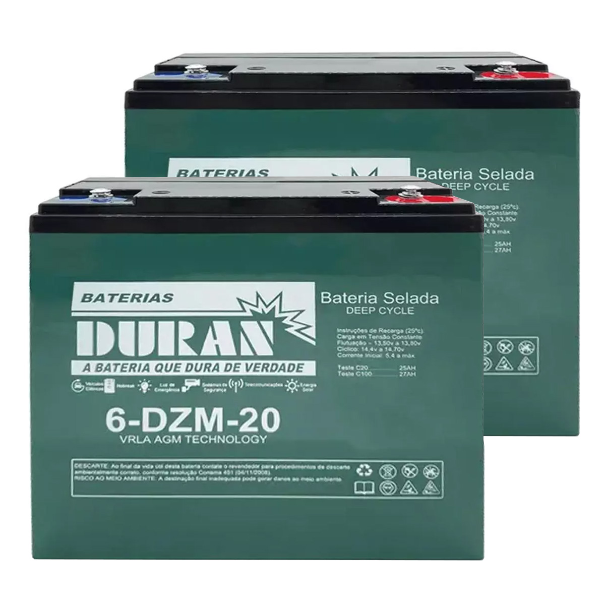 Par de Bateria Selada 12V 27Ah para Cadeira de Rodas Motorizada Duran