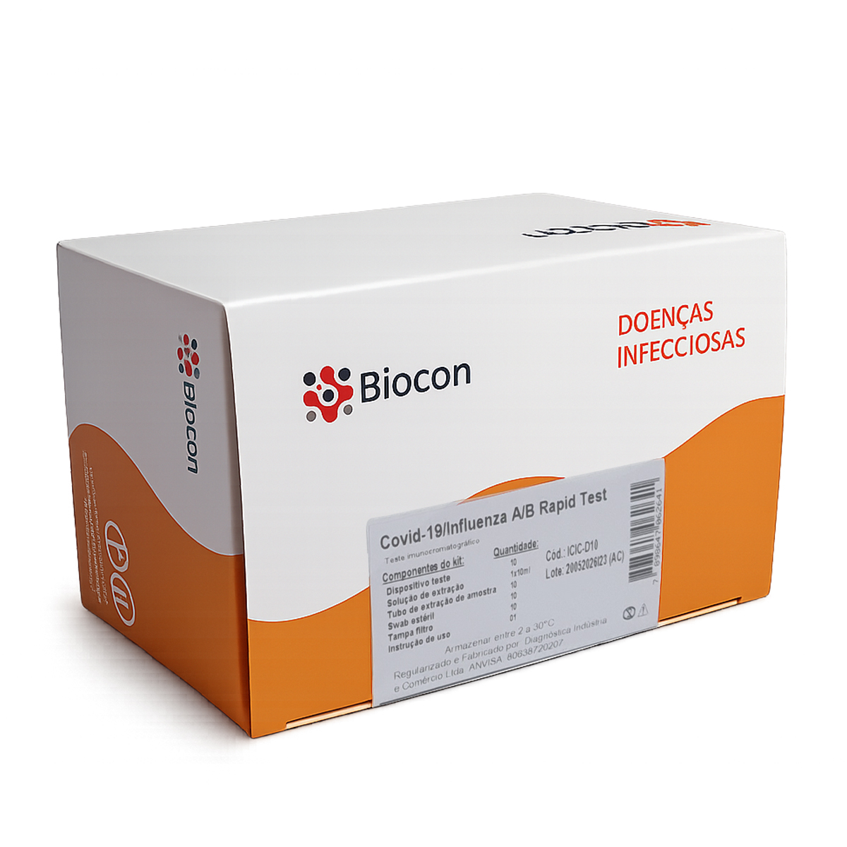 Teste Rápido Covid-19 Influenza A/B Biocon Caixa com 10 Testes