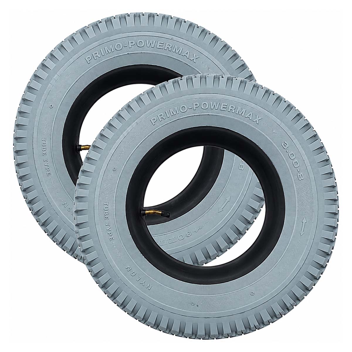 Kit 2 Pneu Cadeira de Rodas Traseiro 3.00-8 Cinza Primo Powertrack com Câmara