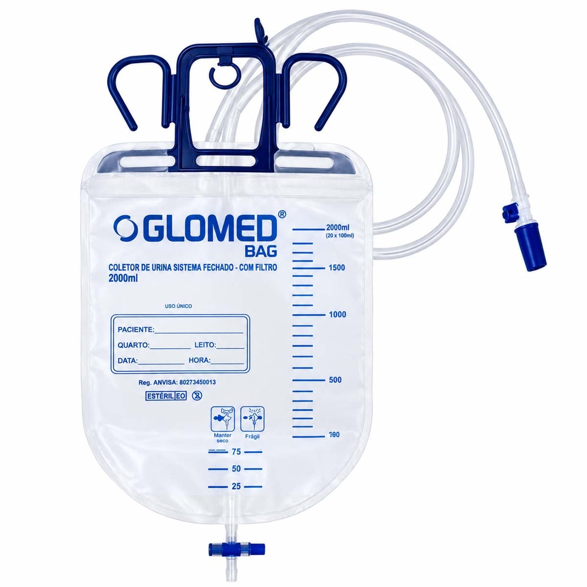 Bolsa Coletor de Urina Sistema Fechado com Filtro 2000mL Glomed