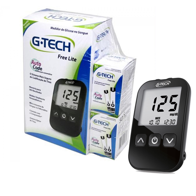 Kit Medidor de Glicose G-tech Free Lite + 100 Tiras Reagentes