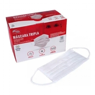 Máscara Descartável Tripla Clip Nasal Luvix Branca 50un