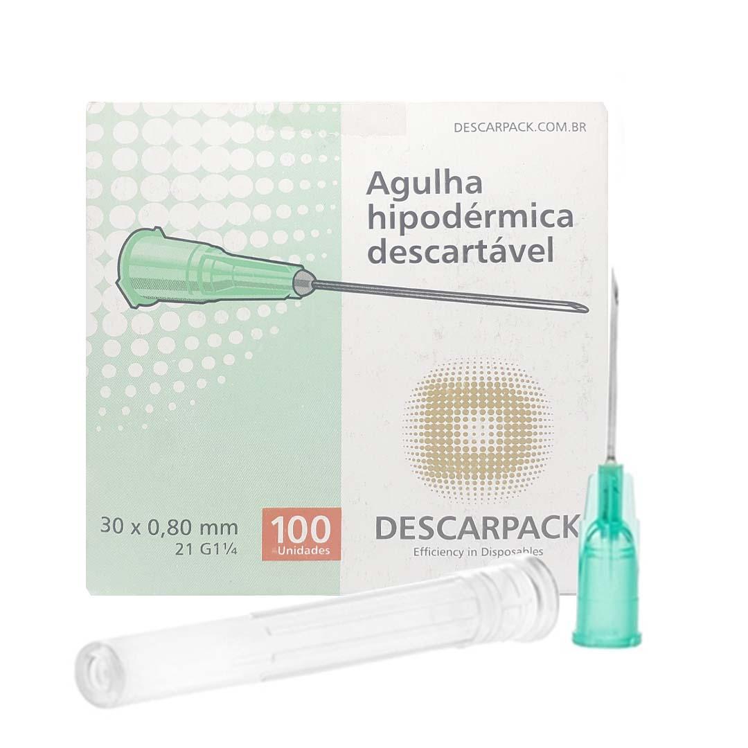 Agulha Hipodérmica Descartável Descarpack 30x0,80mm 100un