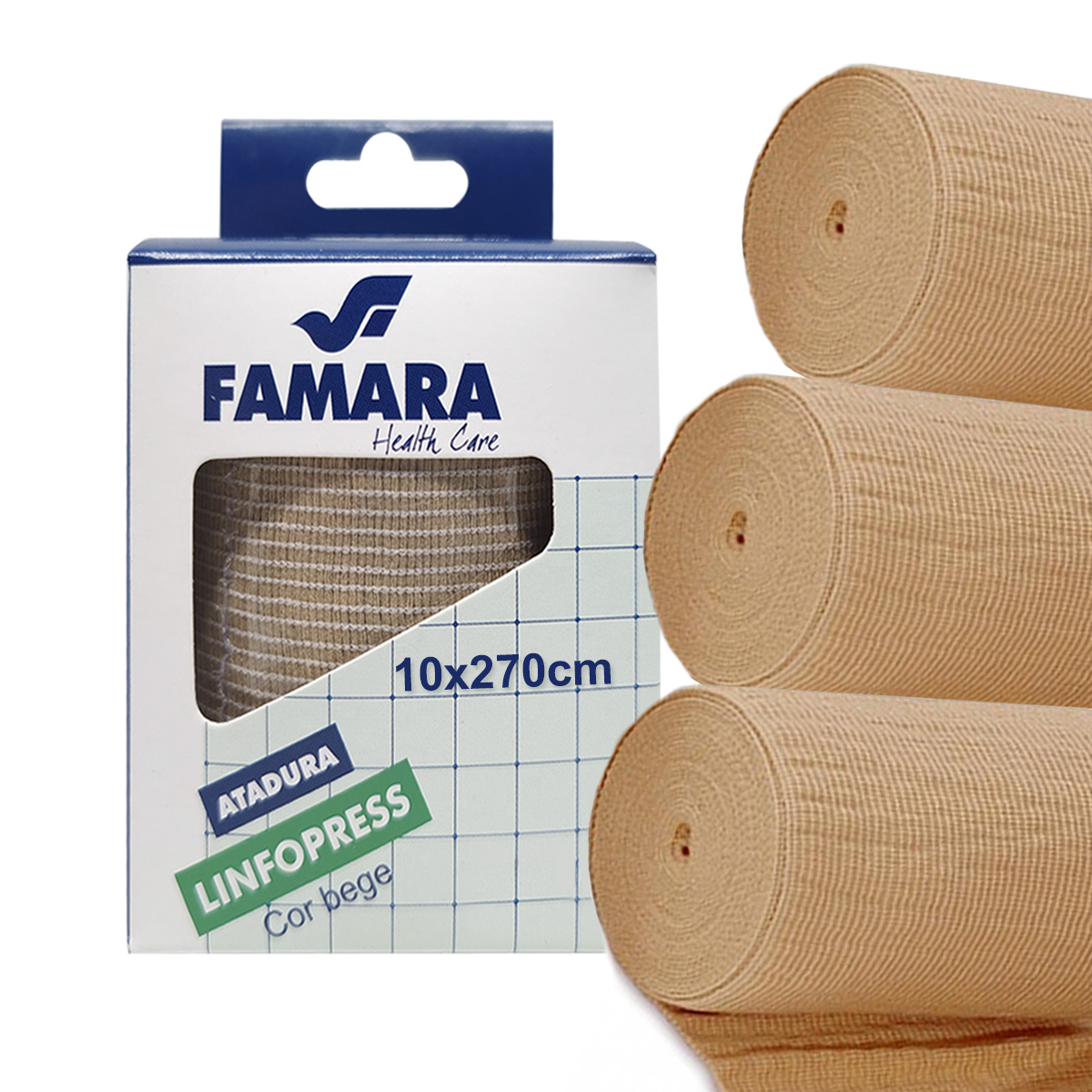 Atadura Linfopress Famara Cor Pele 10x270cm 3un