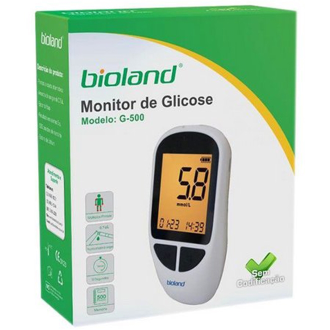 Kit Medidor de Glicose Bioland Cabo USB 25 Lancetas e 25 Fitas de Teste