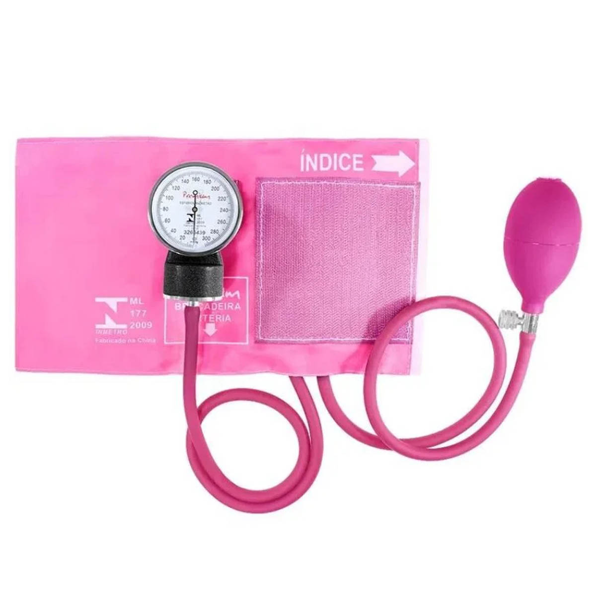 Esfigmomanômetro Premium Aneróide Adulto Braçadeira Com Fecho Aderente Rosa
