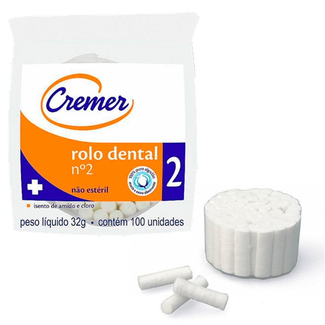 Rolo Dental Algodão Rolete 100 Un Cremer