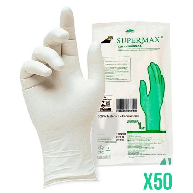 Luva Cirúrgica Esteril Supermax Par 7.5 50 Unidades
