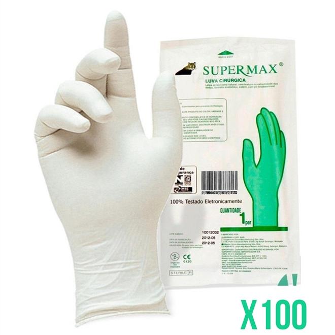 Luva Cirúrgica Esteril Supermax Par 7.5 100 Unidades