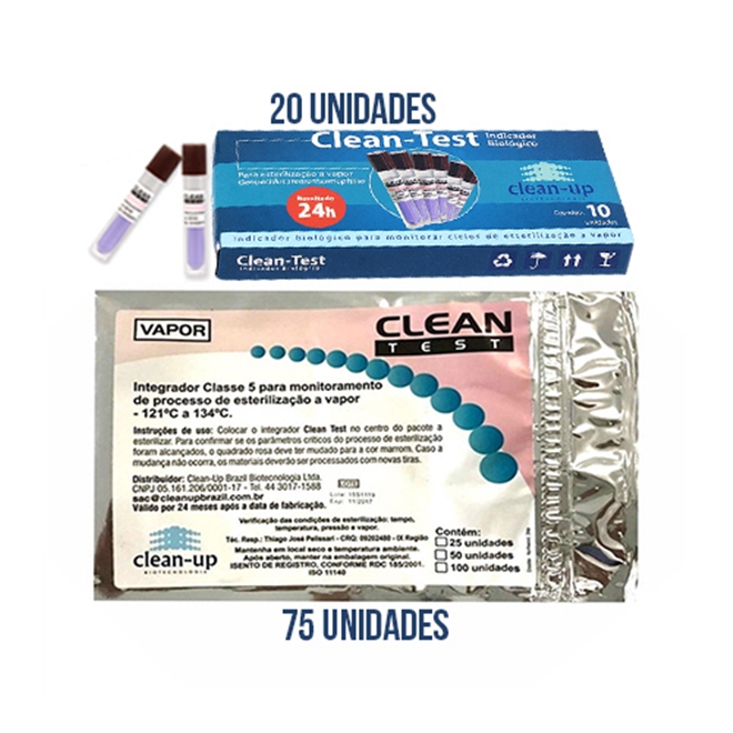 Indicador Biológico + Integrador Tipo 5 Esterilização Vapor Clean-Test
