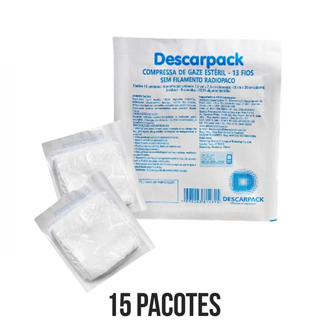 Gaze 7,5 X 7,5cm 13 Fios Descarpack 10un Kit 15 Pacotes