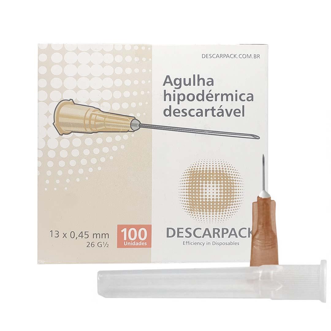 Agulha Hipodérmica Descartável Descarpack 13x0,45mm 100un