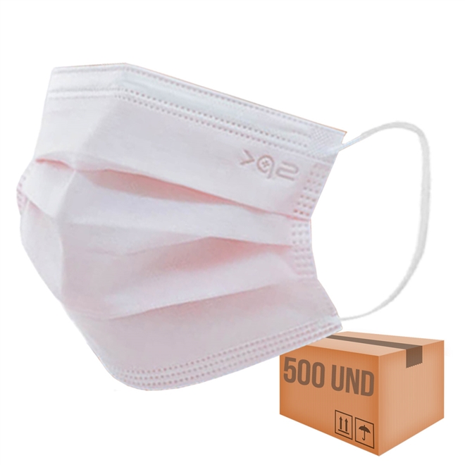 Máscara Descartável Tripla Clip Nasal SPK Rosa 500un