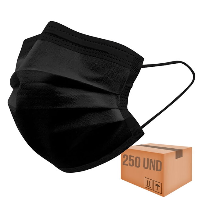 Máscara Descartável Tripla Clip Nasal SPK Preta 250un