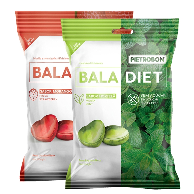 Bala Diet Sabor Hortelã e Morango 200g