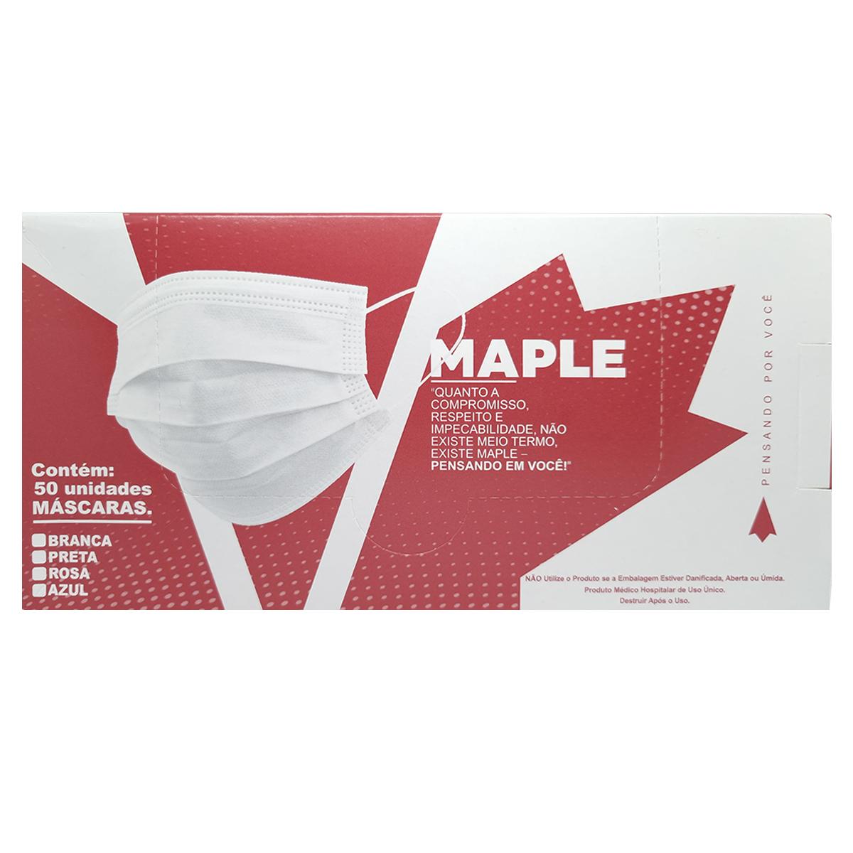 Máscara Descartável Tripla Clip Nasal Branca Maple 500und
