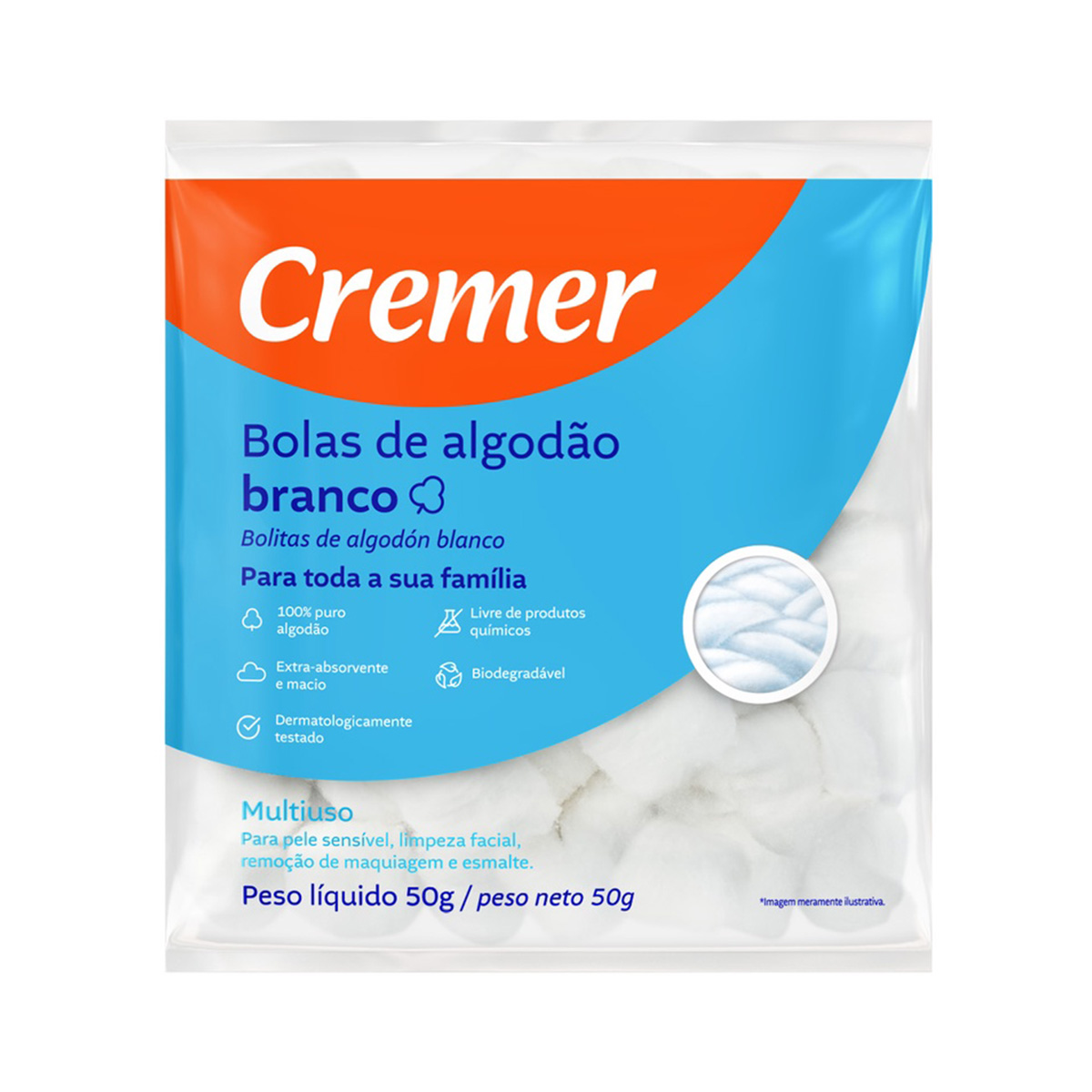 Algodão Bolas Hidrófilo 50g Cremer