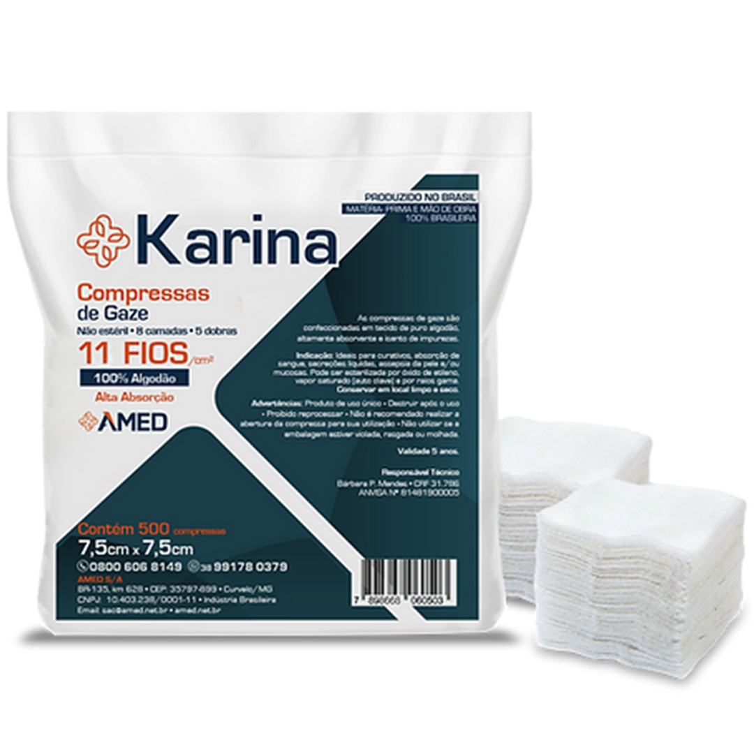 Compressa Gaze 7,5 X 7,5 11 Fios 500un Karina Amed