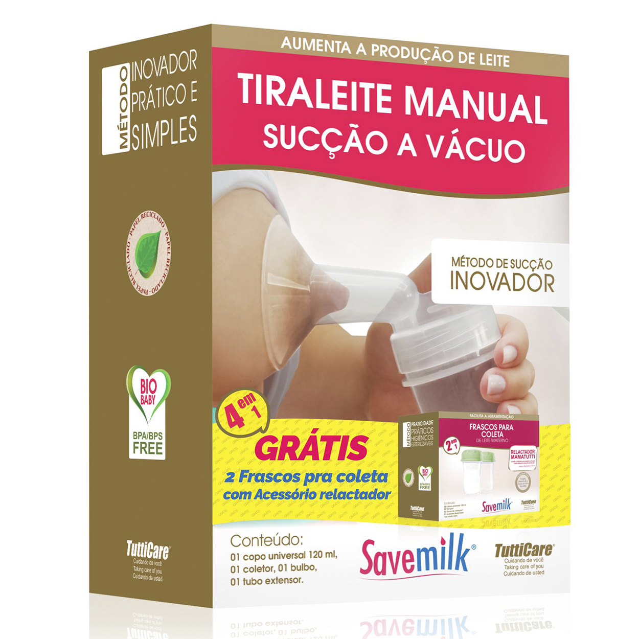 Tira Leite Bomba Manual Savemilk + 2 frascos para Coleta