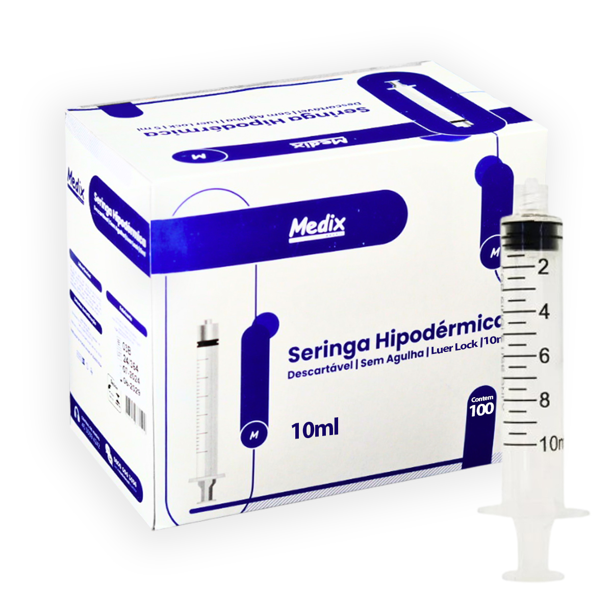 Seringa Descartável Luer Lock 10ML Sem Agulha Medix 100 un