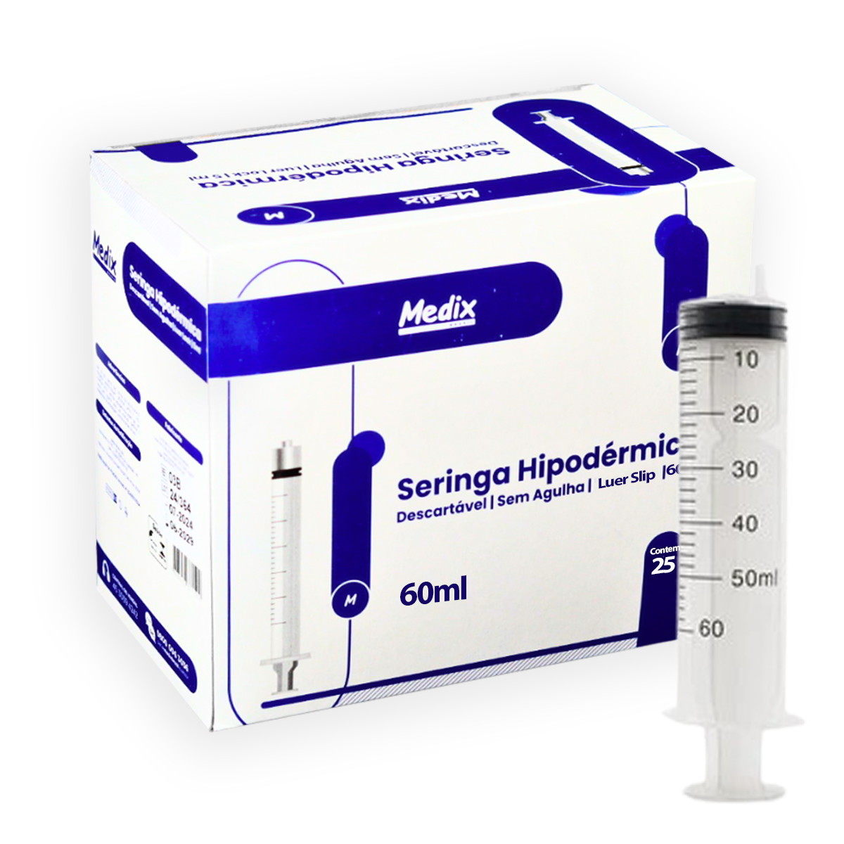 Seringa Descartável Luer Slip 60ML Sem Agulha Medix 25un
