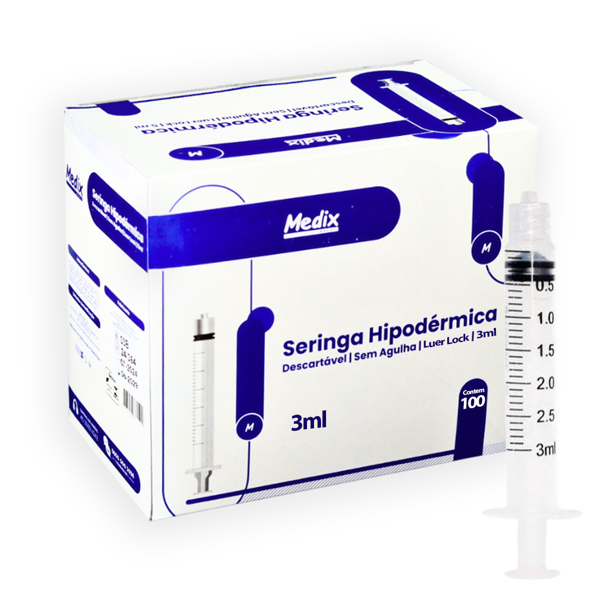 Seringa Descartável Luer Lock 3ML Sem Agulha Medix 100un