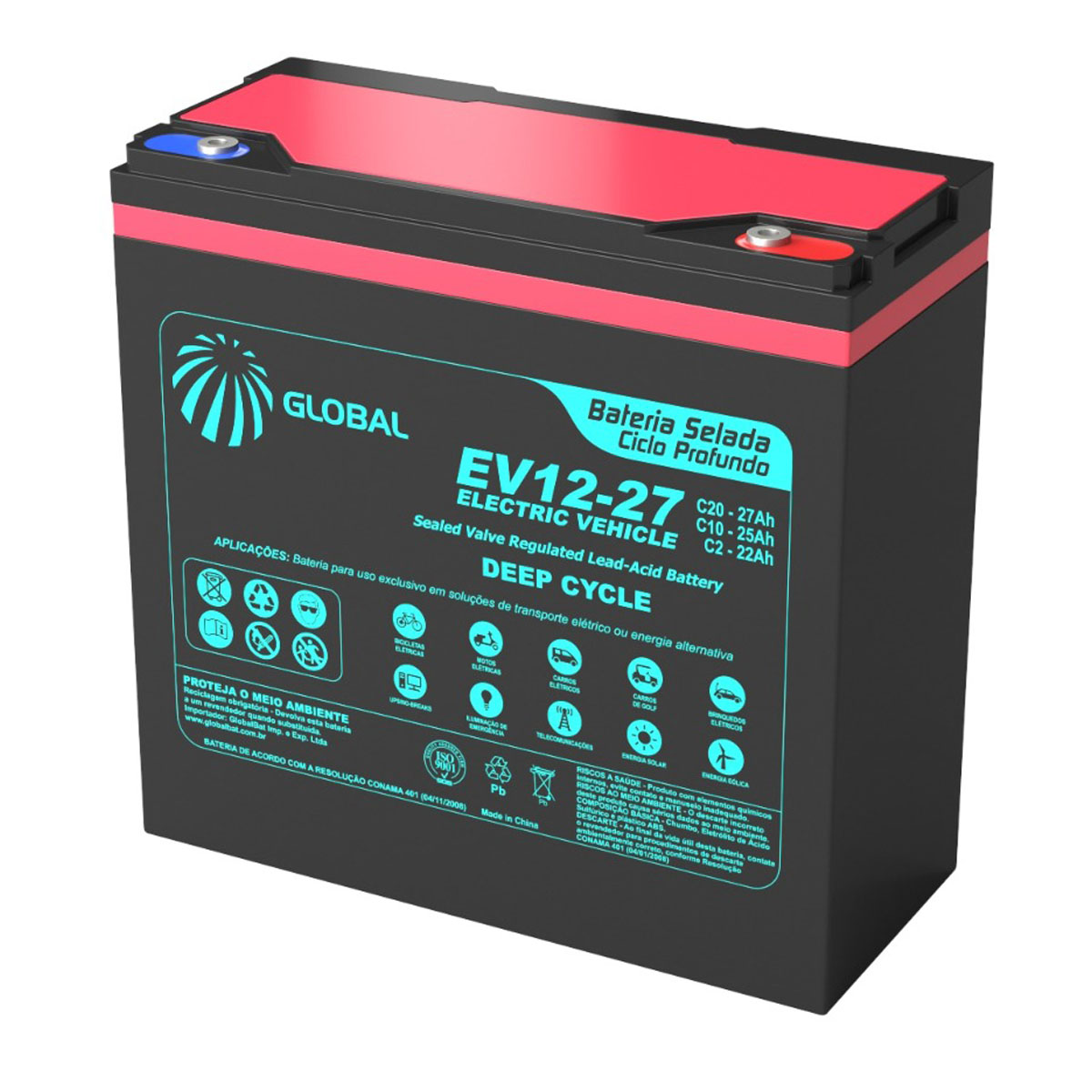 Bateria EVC12-27 Selada para Cadeira de Rodas Motorizada Global 12V 27Ah