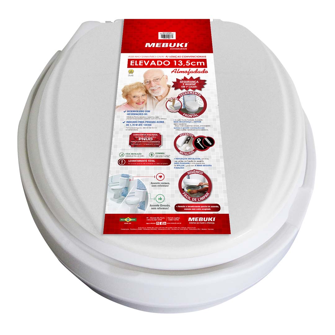 Assento Sanitário Elevado Almofadado 13,5Cm Com Tampa Mebuki
