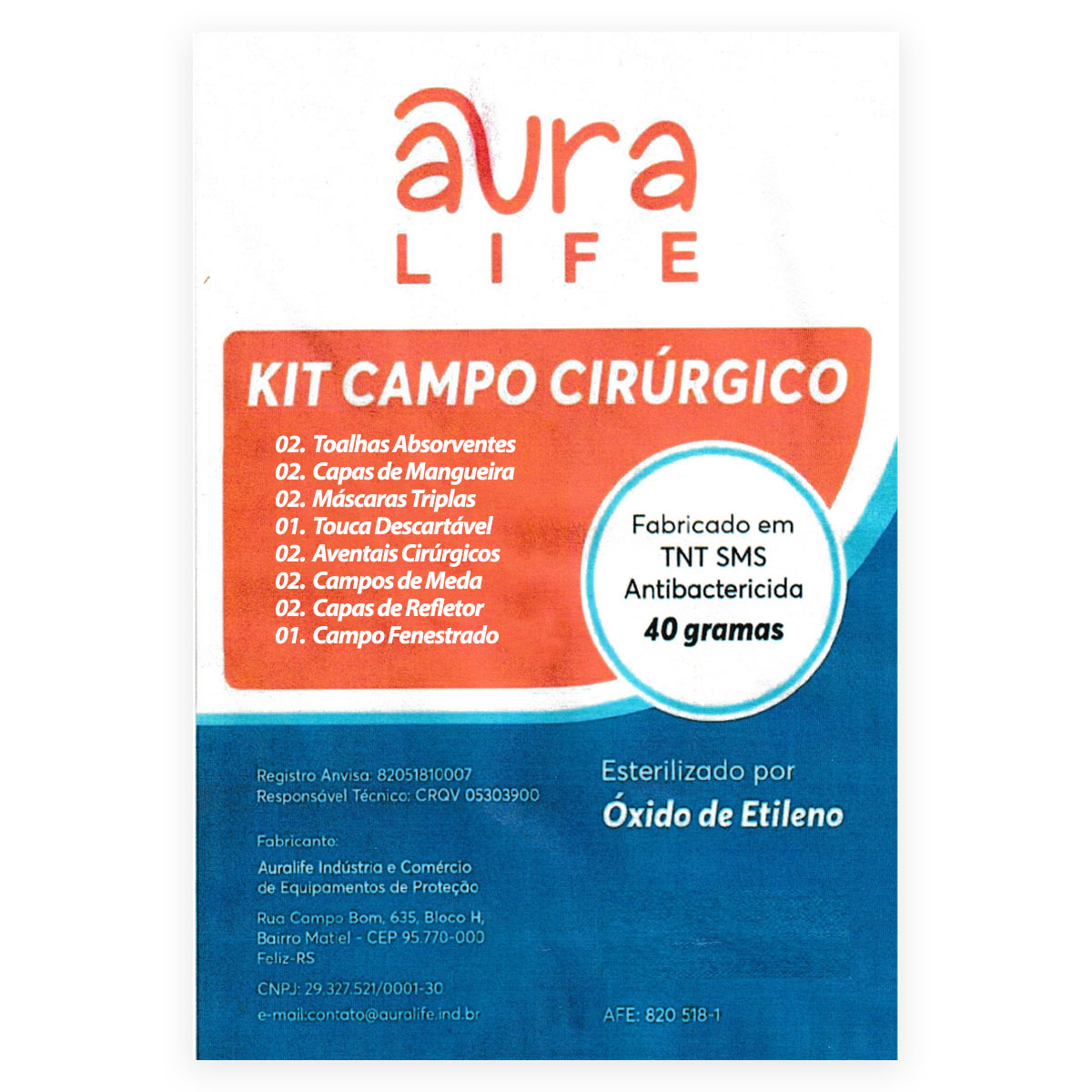 Kit Campo Cirúrgico Estéril TNT SMS Branco Aura Life