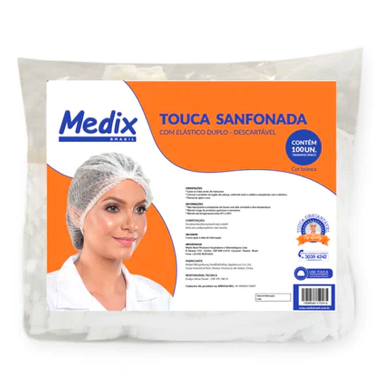 Touca Sanfonada Com Elástico Medix 100UN