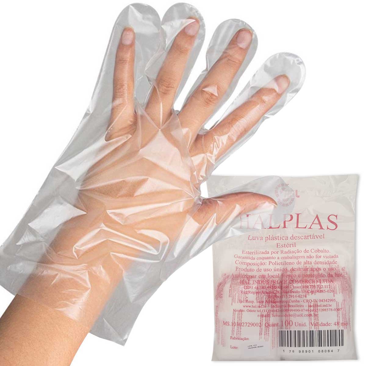 Luva Plástica Descartável Halplast Transparente Individual Esteril 100un