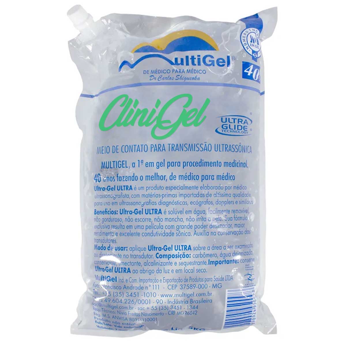Gel Ultrasson Condutor ECG 5kg Clinigel Bag