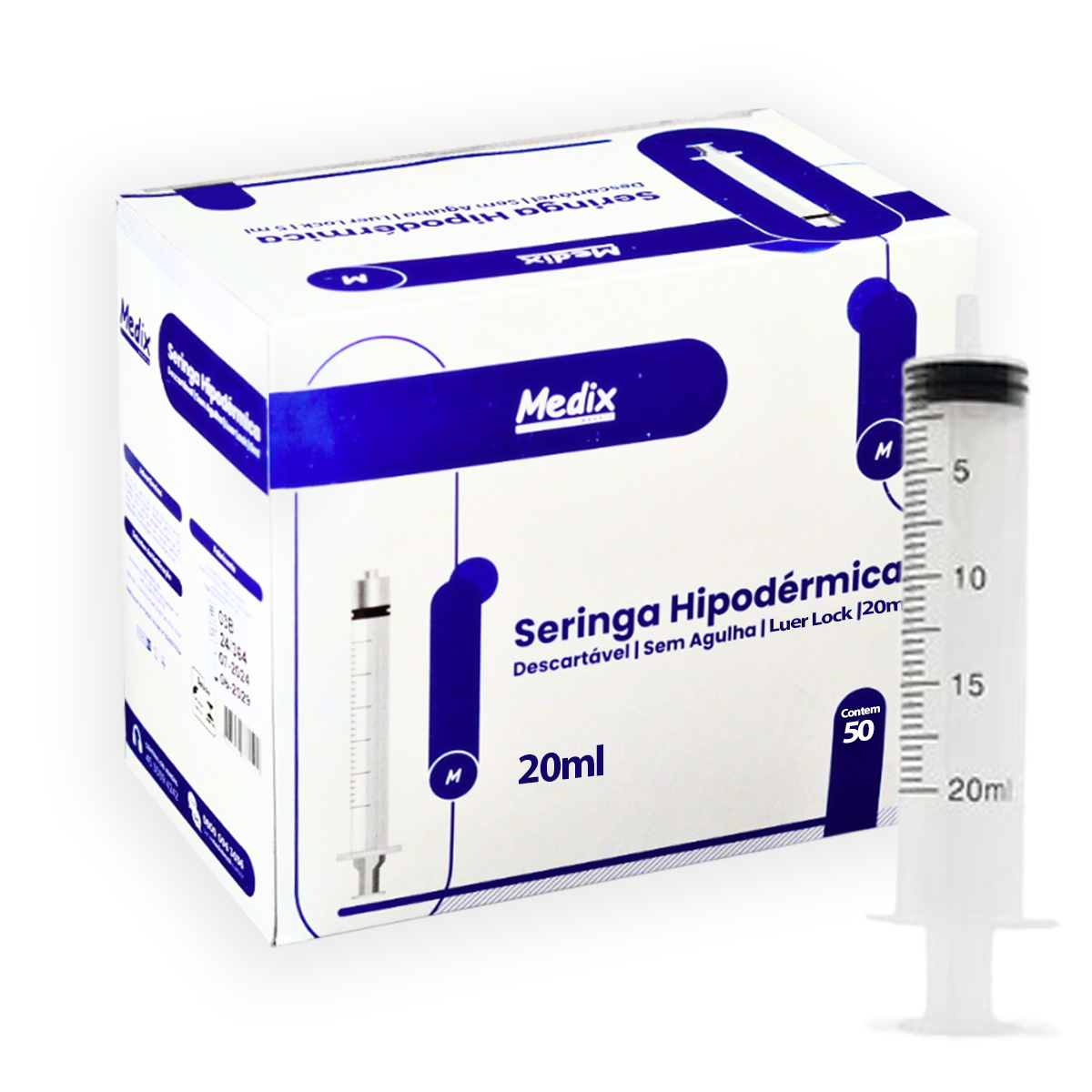 Seringa Descartável Luer Slip 20ML Sem Agulha Medix 50un