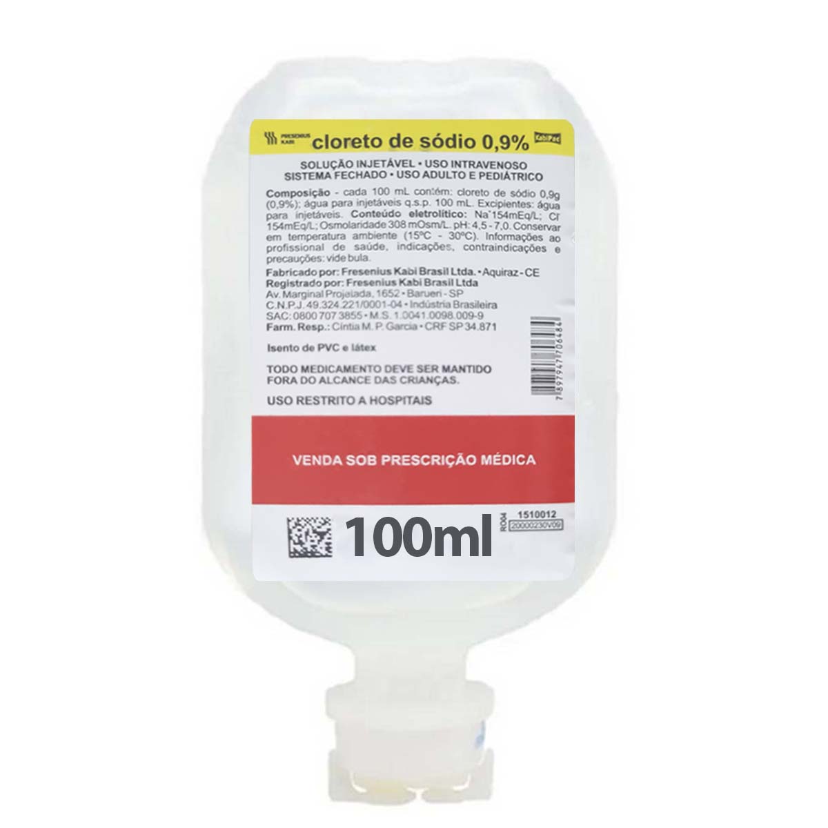 Soro Fisiológico Cloreto de Sódio 0,9% Frasco 100ml Fresenius
