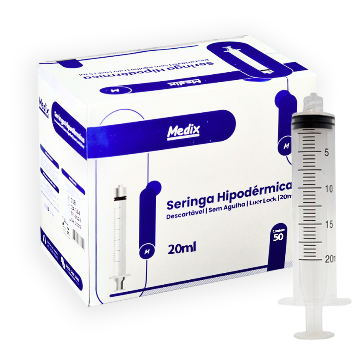 Seringa Descartável Luer Lock 20ML Sem Agulha Medix 50un