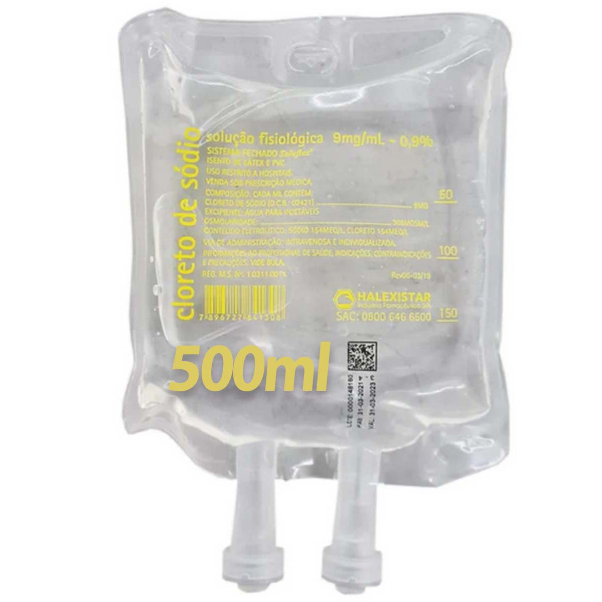 Soro Fisiologico De Sódio 0,9% Bolsa 500ML Halexistar