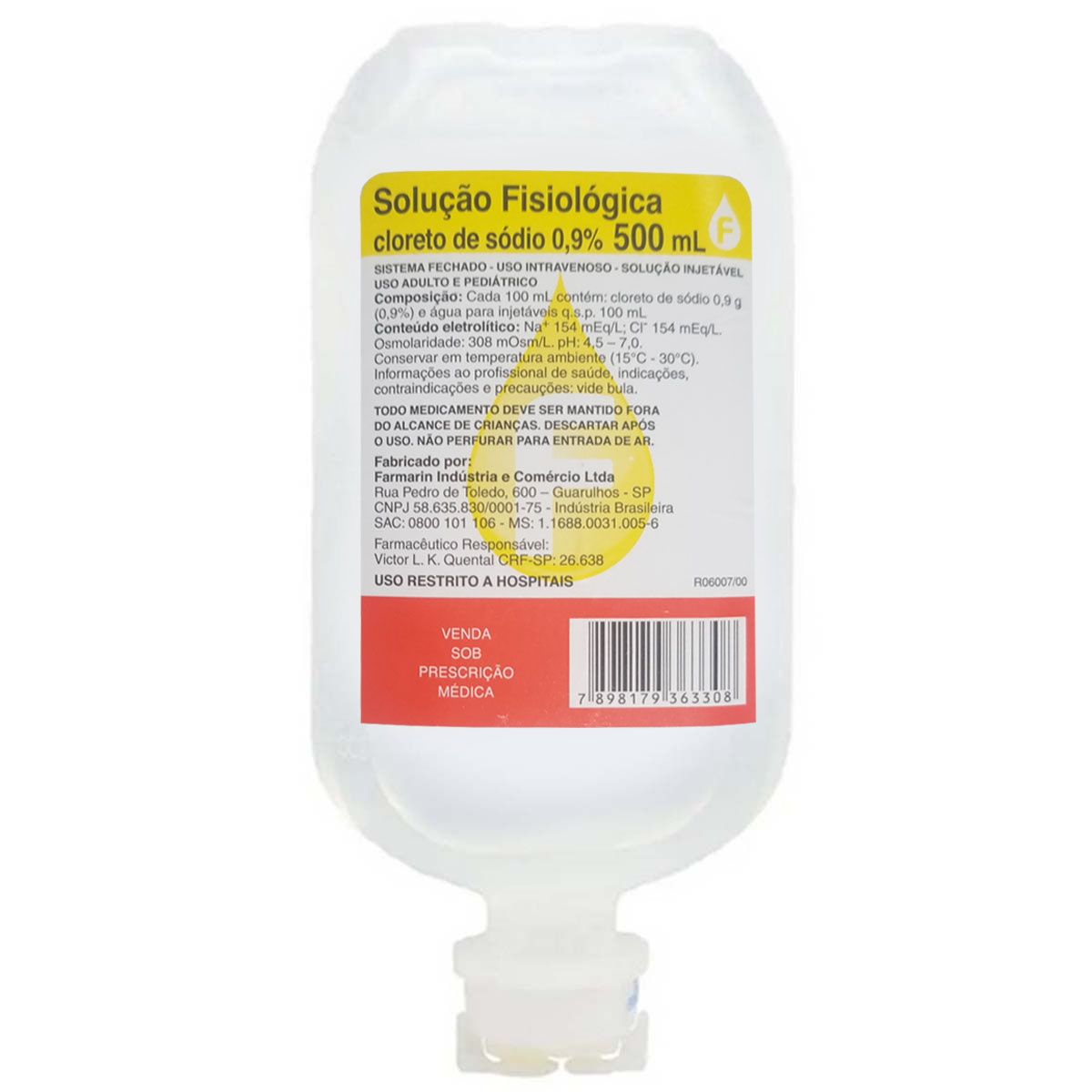 Soro Fisiológico de Sódio 0,9% Frasco 500ml Farmarin