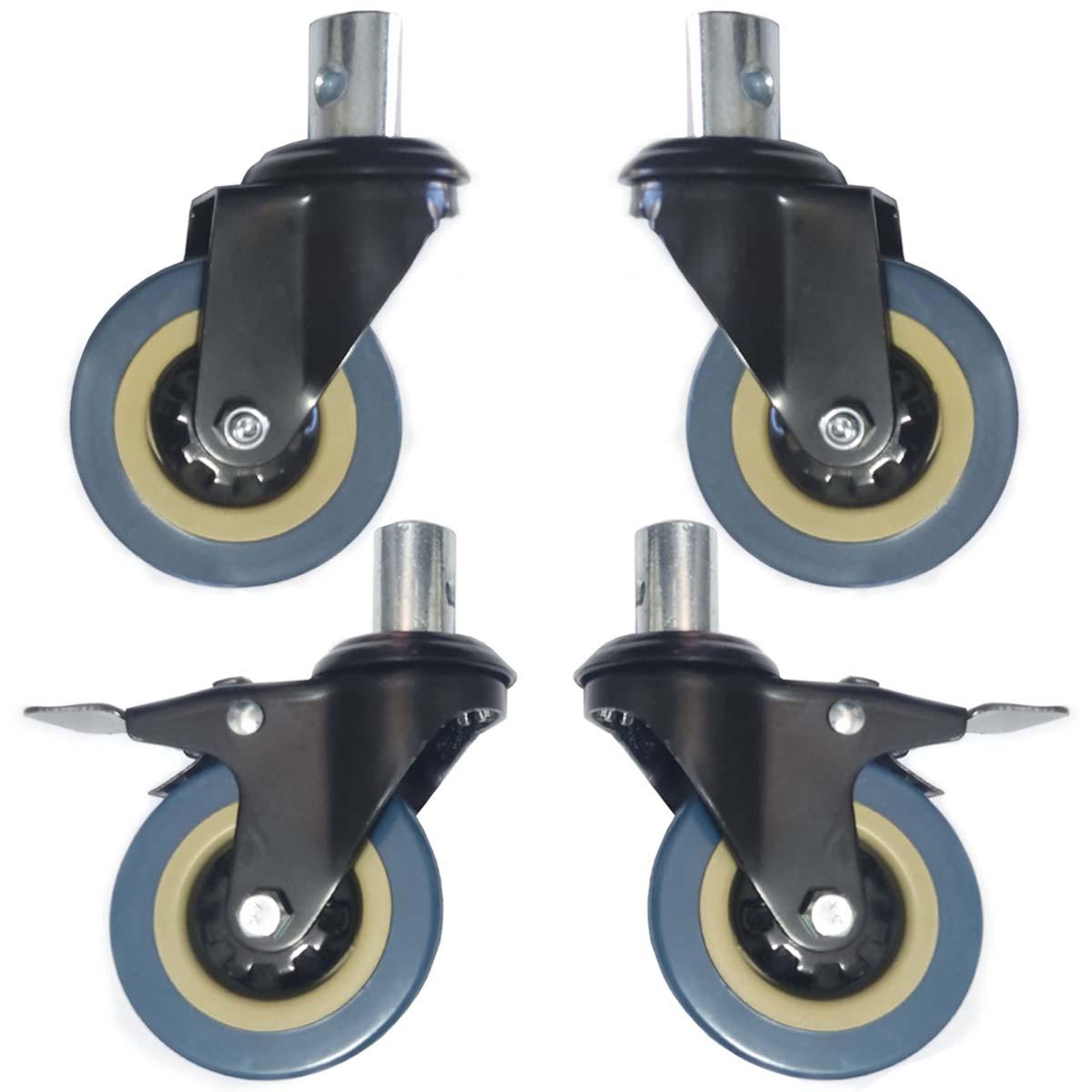 Kit Rodizio Metal Azul Cadeira de Banho D30 D40 Dellamed 2x Sem Freio 2x Com Freio 