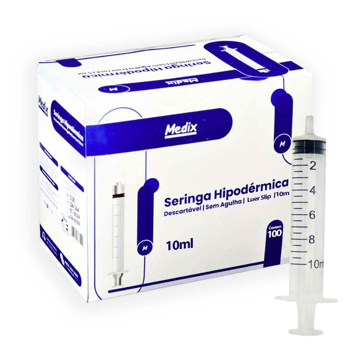 Seringa Descartável Luer Slip 10ML Sem Agulha Medix 100 un