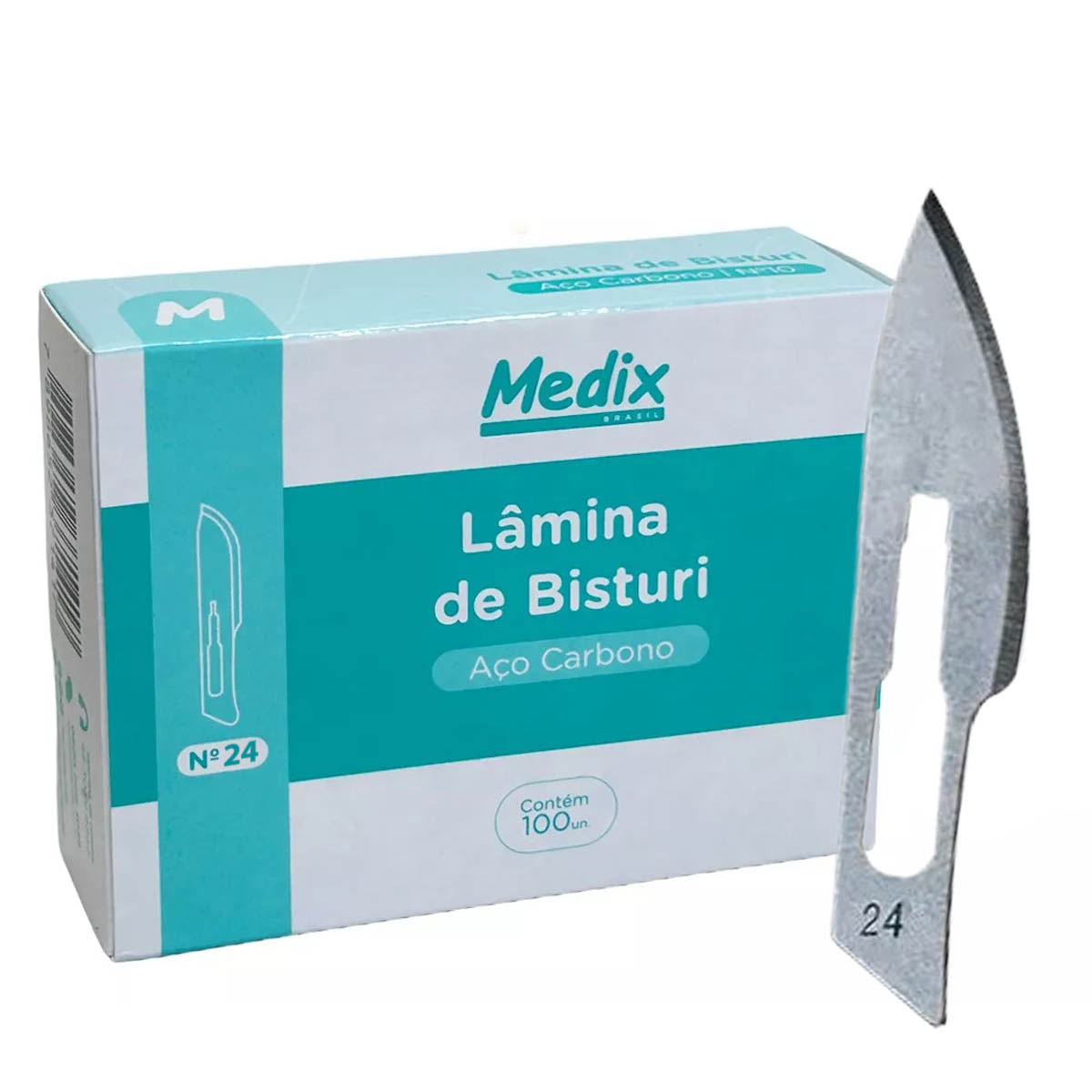 Lâmina Bisturi nº 24 Aço Carbono C/100 Medix