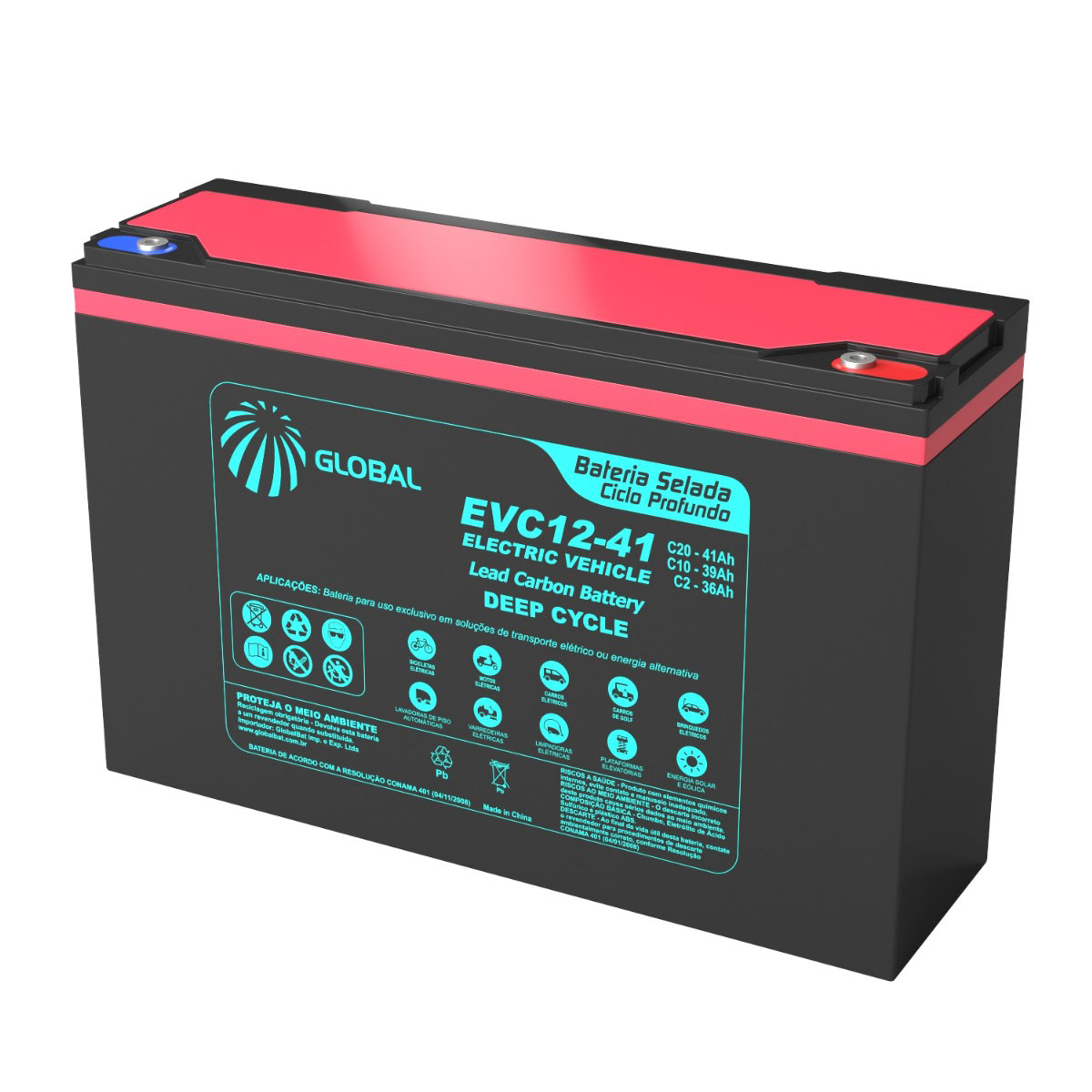 Bateria EVC12-41 Selada para Cadeira de Rodas Motorizada D1000 12V 41Ah