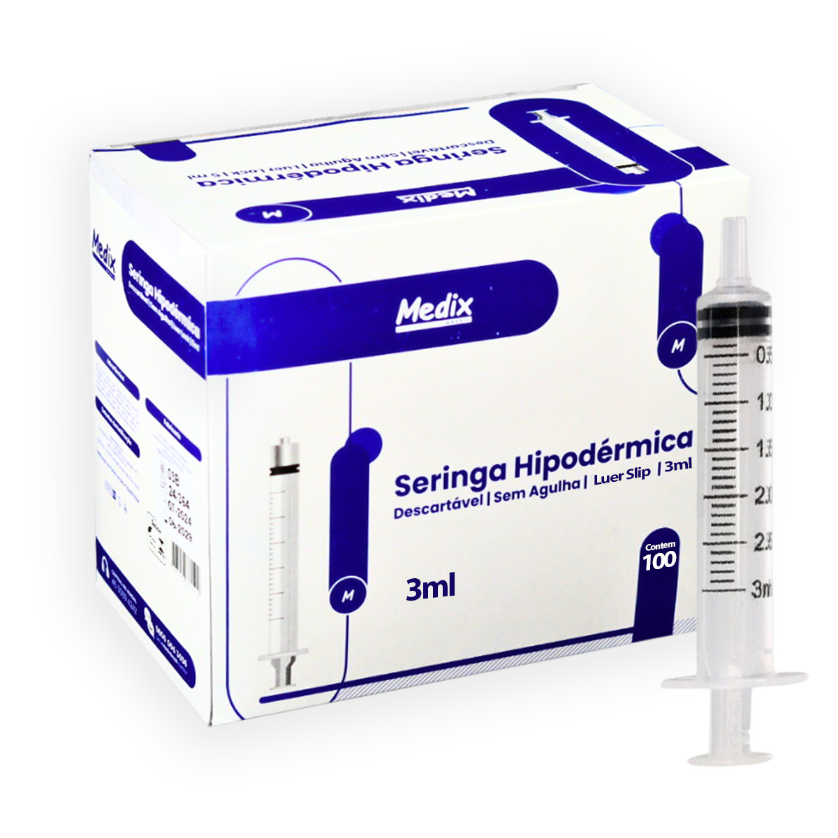 Seringa Descartável Luer Slip 3ML Sem Agulha Medix 100un