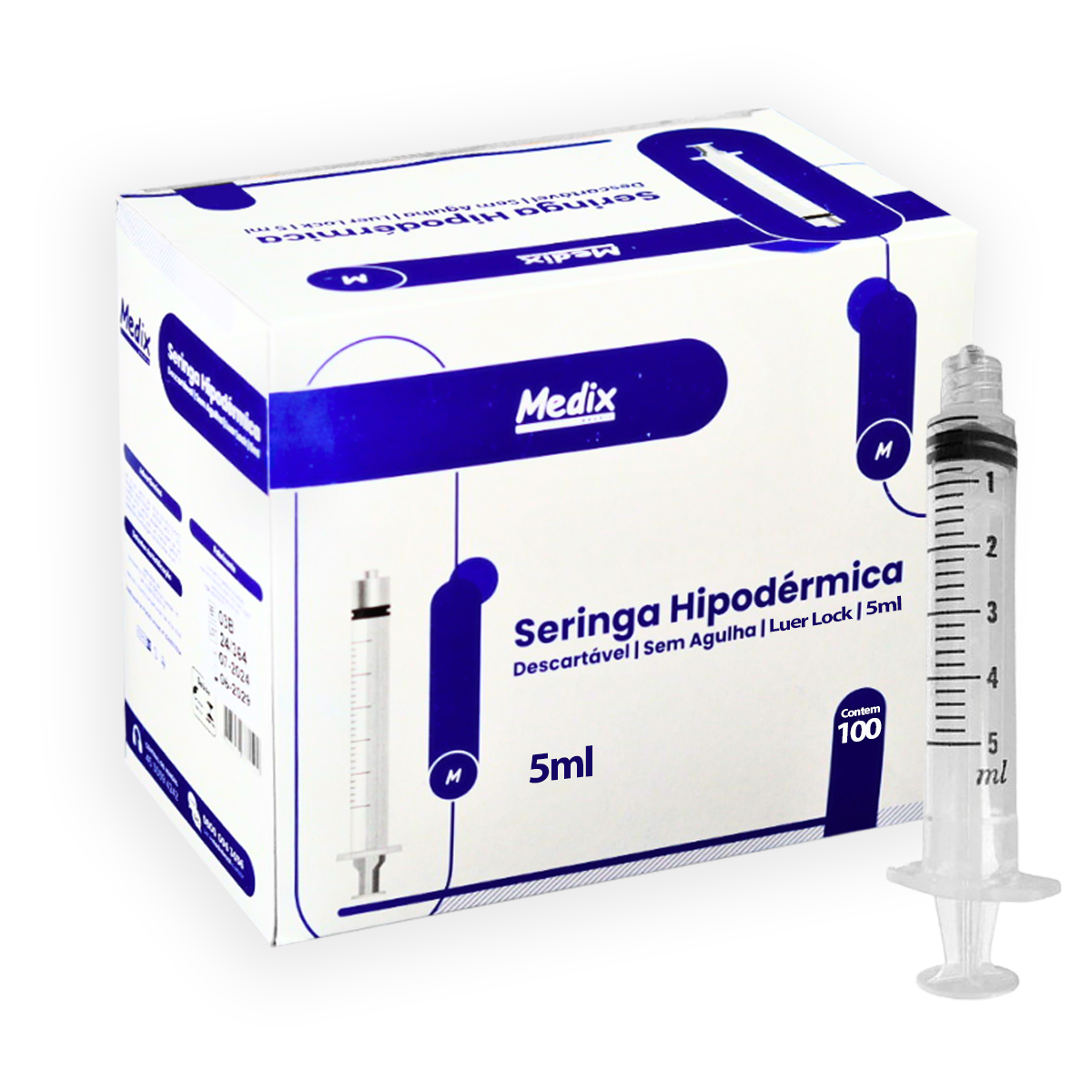 Seringa Descartável Luer Lock 5ML Sem Agulha Medix 100UN