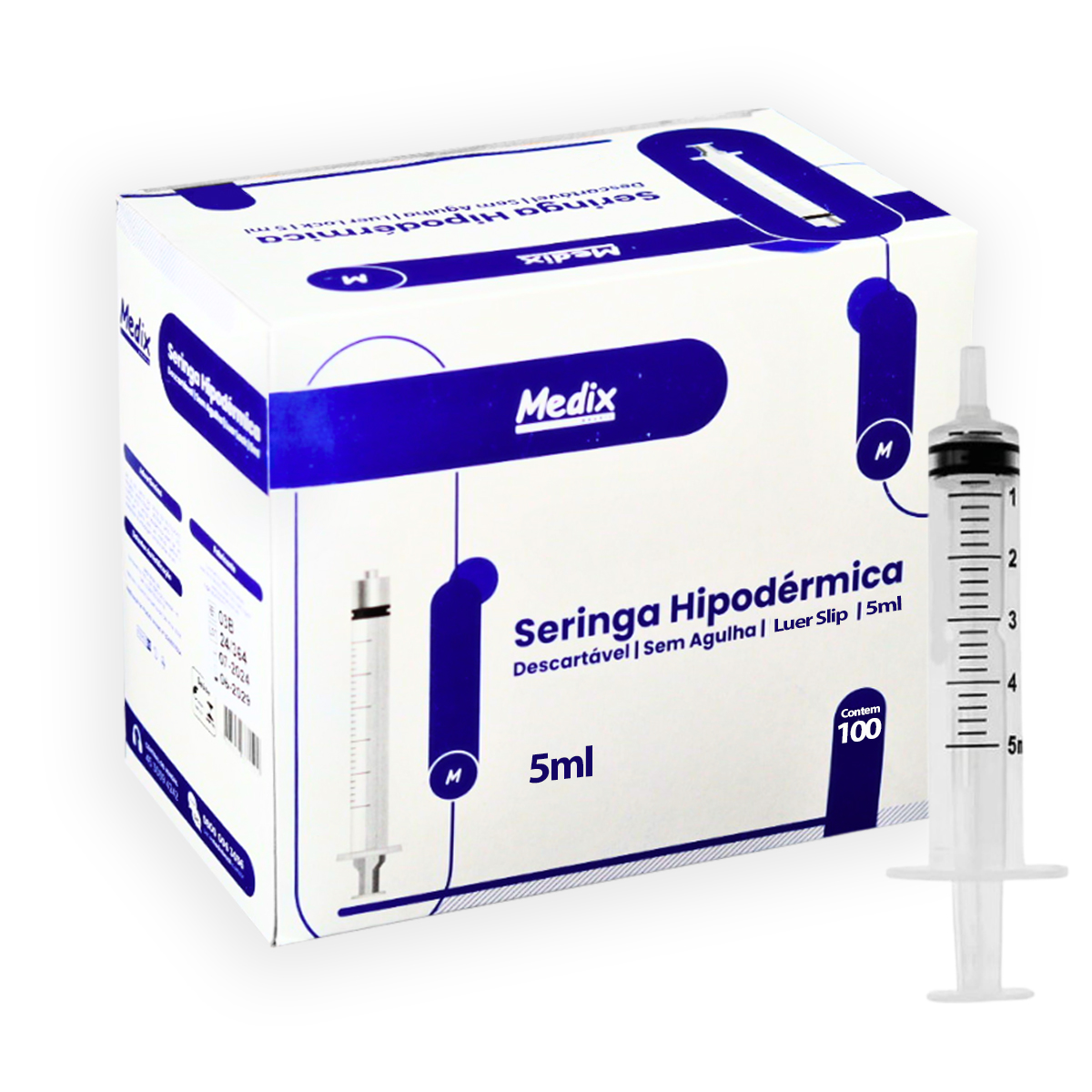 Seringa Descartável Luer Slip 5ML Sem Agulha Medix 100un