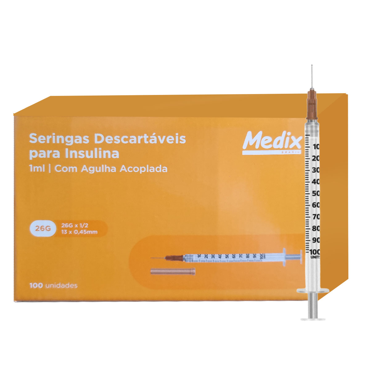 Seringa de Insulina 1ml com Agulha Acoplada 13x0,45mm 100un