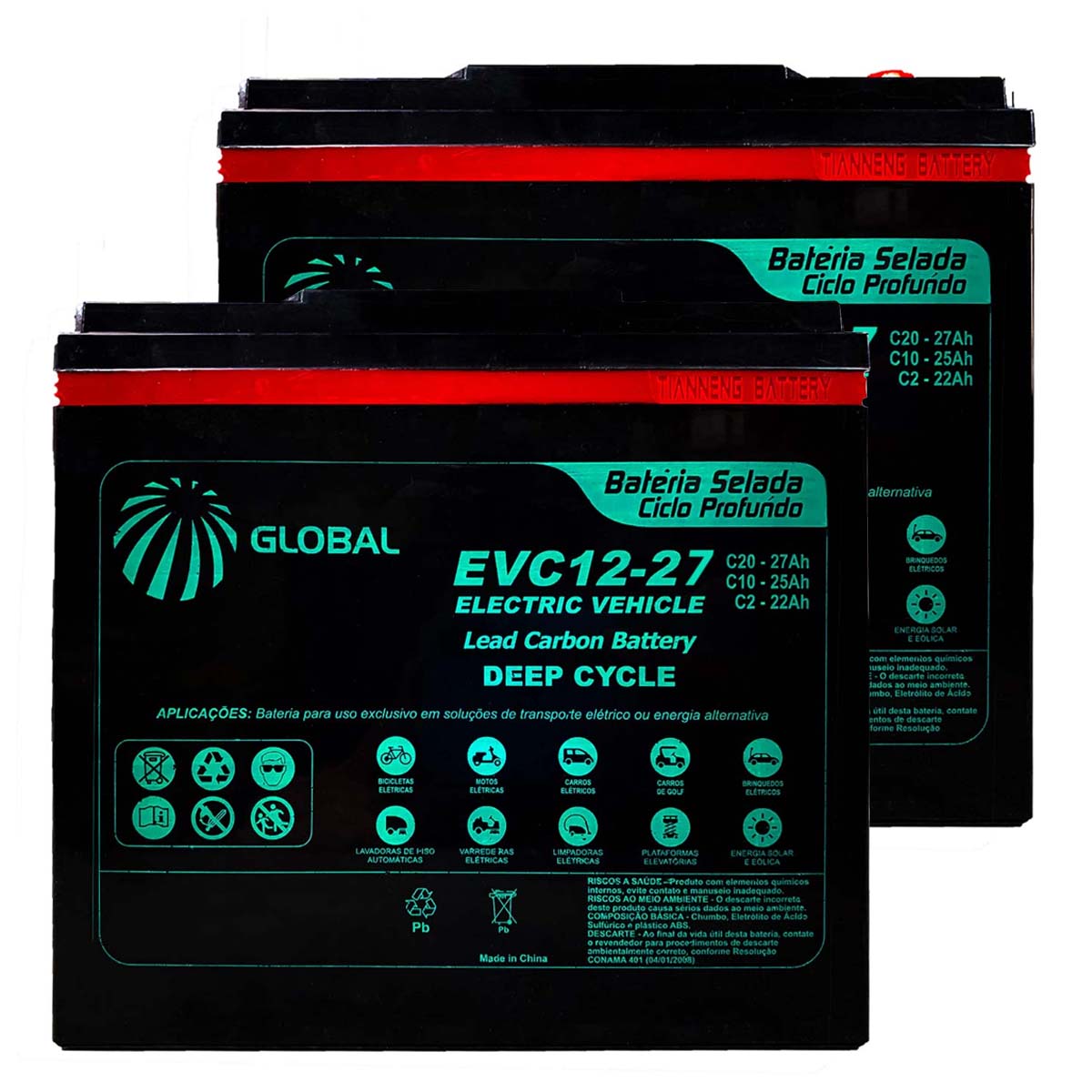 Par de Bateria Selada 12V 27Ah para Cadeira de Rodas Motorizada Global