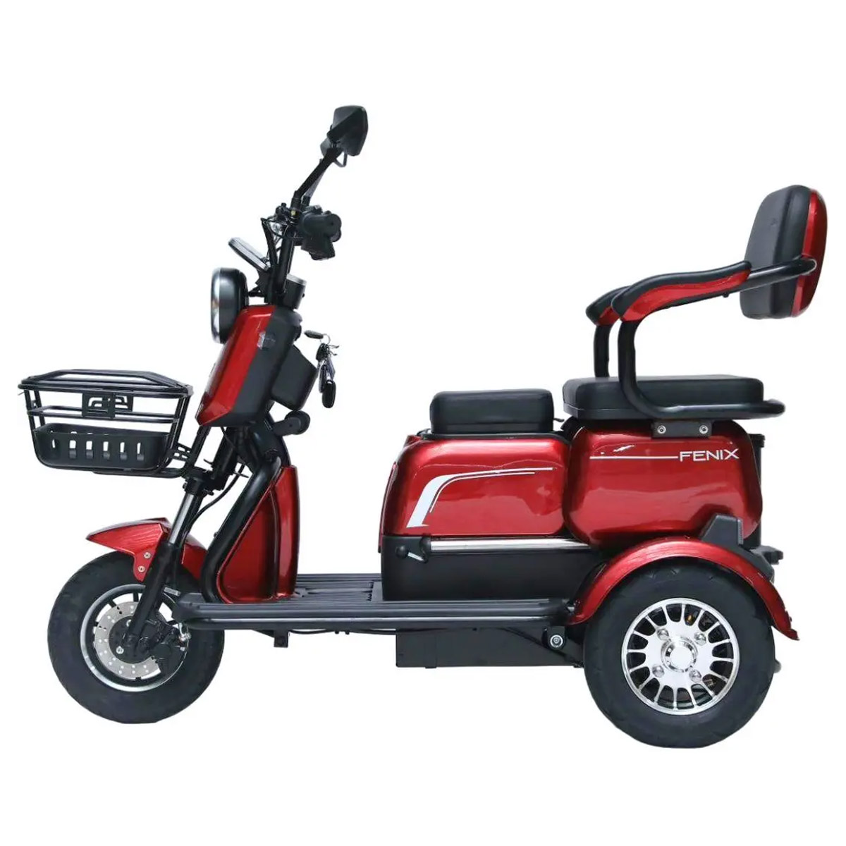 Triciclo Elétrico Duos Fenix 750W 48V Vermelho Três Assentos