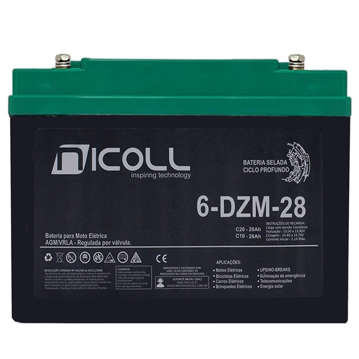 Bateria Selada 12V 28Ah para Triciclo Elétrico Nicoll