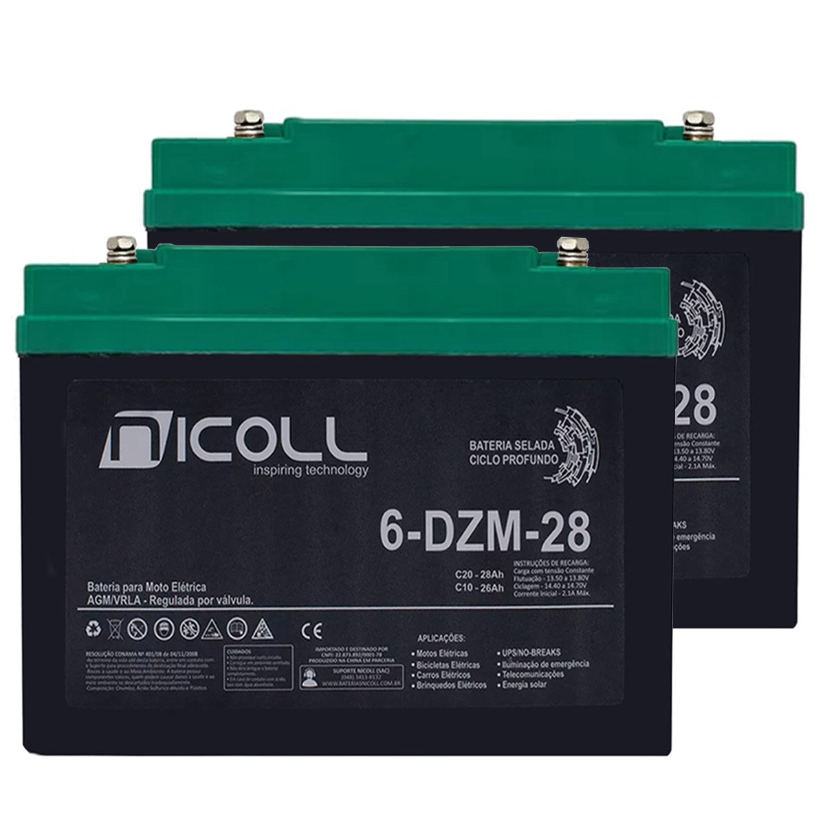 Par de Bateria Selada 12V 28Ah para Triciclo Elétrico Nicoll