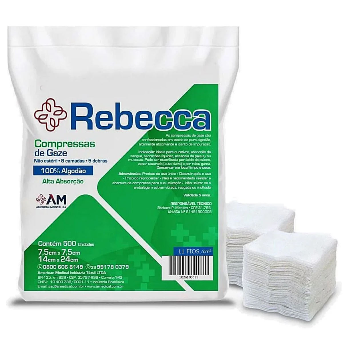 Compressa Gaze 7,5x7,5cm 11 Fios 500un Rebecca